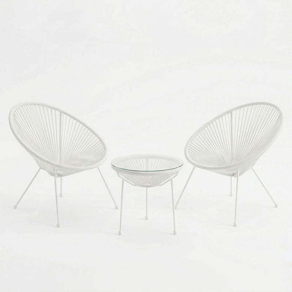 Σαλόνι εξωτερικού χώρου 3τεμ "ACAPULCO' από μέταλλο/rattan σε λευκό χρώμα Φ50x52