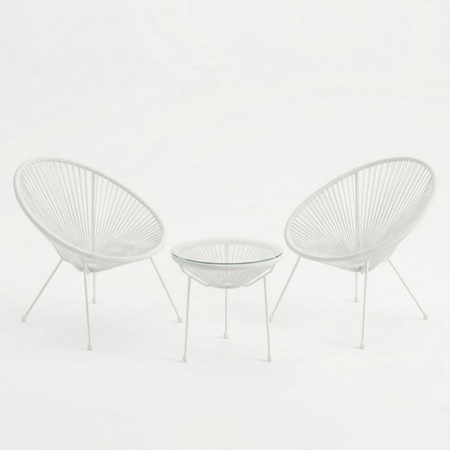 Σαλόνι εξωτερικού χώρου 3τεμ "ACAPULCO' από μέταλλο/rattan σε λευκό χρώμα Φ50x52