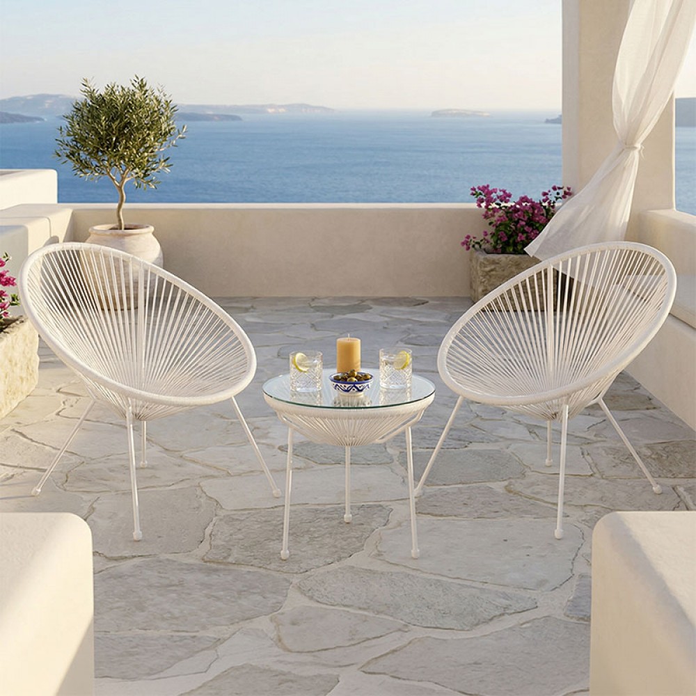 Σαλόνι εξωτερικού χώρου 3τεμ "ACAPULCO' από μέταλλο/rattan σε λευκό χρώμα Φ50x52