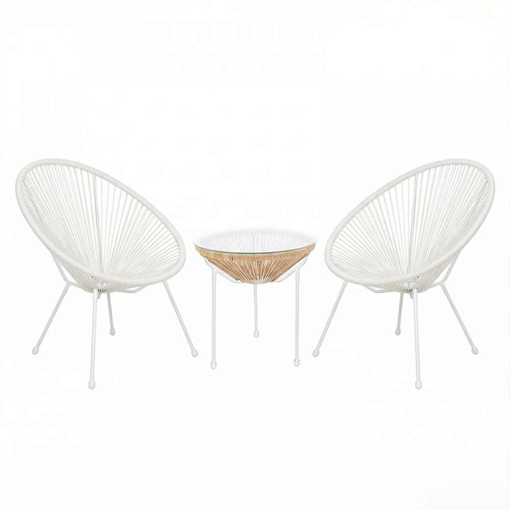 Σαλόνι εξωτερικού χώρου 3τεμ "ACAPULCO' από μέταλλο/rattan σε λευκό/φυσικό χρώμα Φ50x52