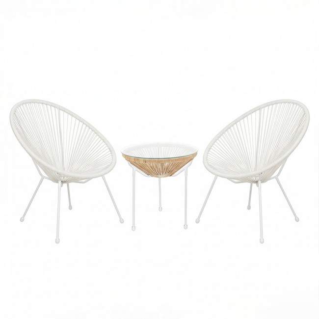 Σαλόνι εξωτερικού χώρου 3τεμ "ACAPULCO' από μέταλλο/rattan σε λευκό/φυσικό χρώμα Φ50x52