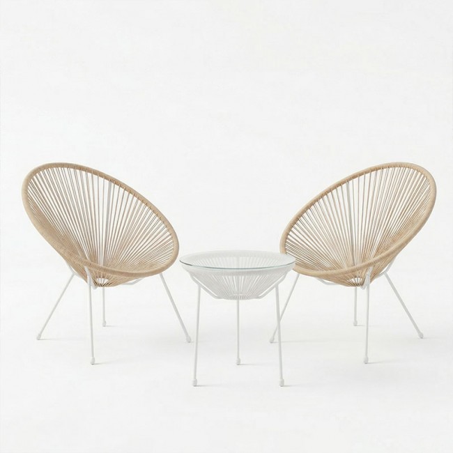 Σαλόνι εξωτερικού χώρου 3τεμ "ACAPULCO' από μέταλλο/rattan σε λευκό/φυσικό χρώμα Φ50x52