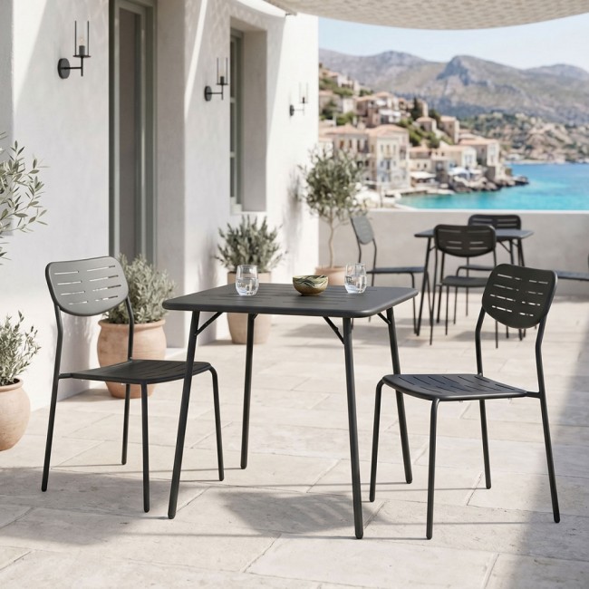 Τραπεζαρία εξωτερικού χώρου 3τεμ "MORAJA DERABY I" από μέταλλο σε μαύρο χρώμα 70x70x73