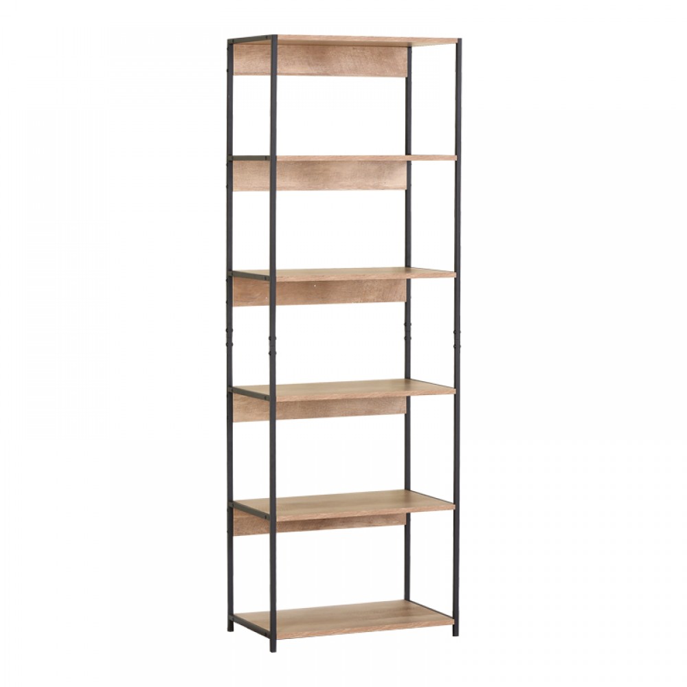 Βιβλιοθήκη "KALIANO" από μέταλλο σε oak-μαύρο χρώμα 59.5x35x176.5