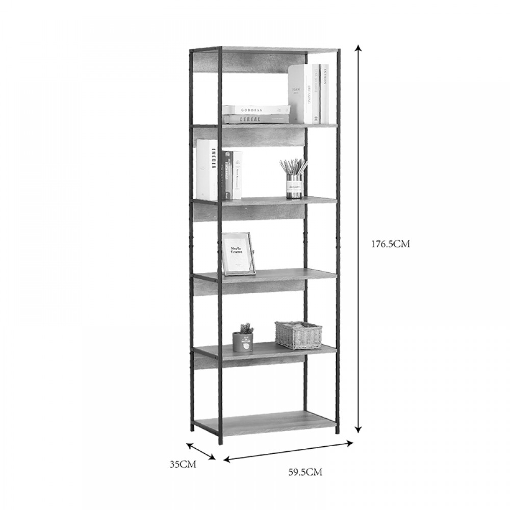 Βιβλιοθήκη "KALIANO" από μέταλλο σε oak-μαύρο χρώμα 59.5x35x176.5