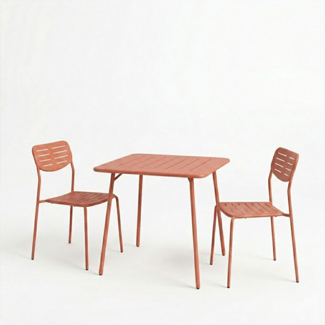 Τραπεζαρία εξωτερικού χώρου 3τεμ "MORAJA DERABY I" από μέταλλο σε terracotta χρώμα 70x70x73