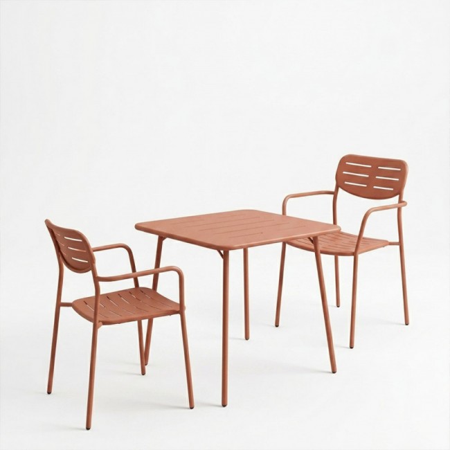 Τραπεζαρία εξωτερικού χώρου 3τεμ "MORAJA DERABY" από μέταλλο σε terracotta χρώμα 70x70x73