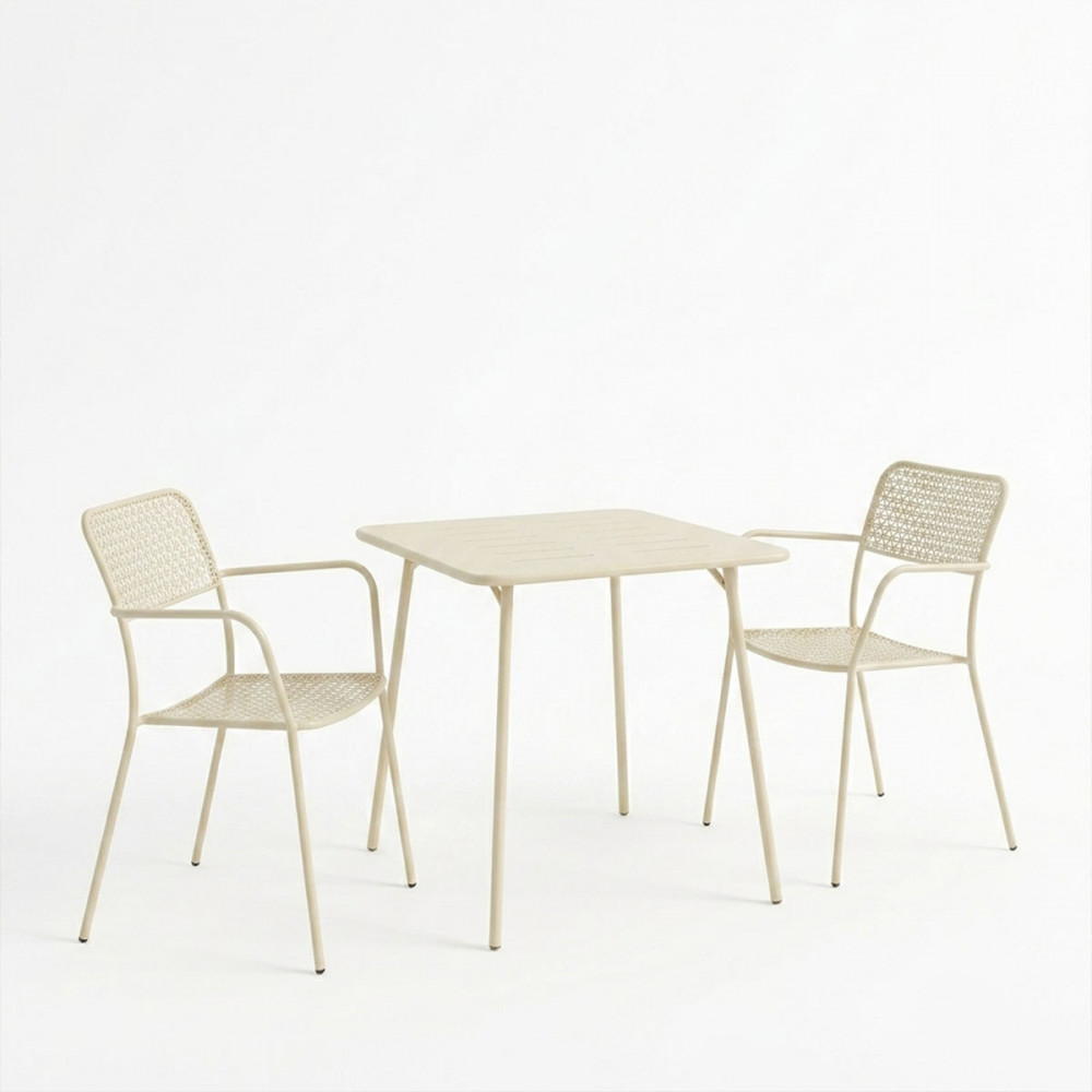 Τραπεζαρία εξωτερικού χώρου 3τεμ "MORAJA FEDERAL" από μέταλλο σε κρεμ χρώμα 70x70x73