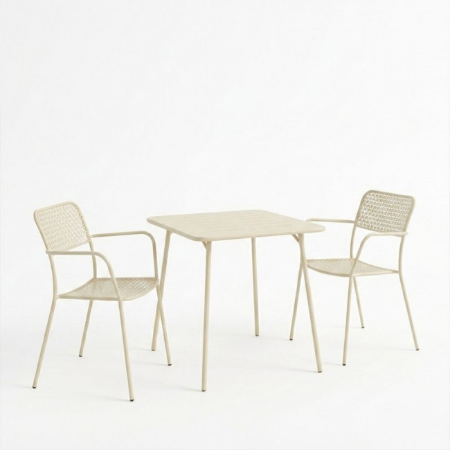 Τραπεζαρία εξωτερικού χώρου 3τεμ "MORAJA FEDERAL" από μέταλλο σε κρεμ χρώμα 70x70x73