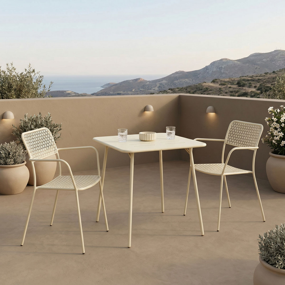 Τραπεζαρία εξωτερικού χώρου 3τεμ "MORAJA FEDERAL" από μέταλλο σε κρεμ χρώμα 70x70x73