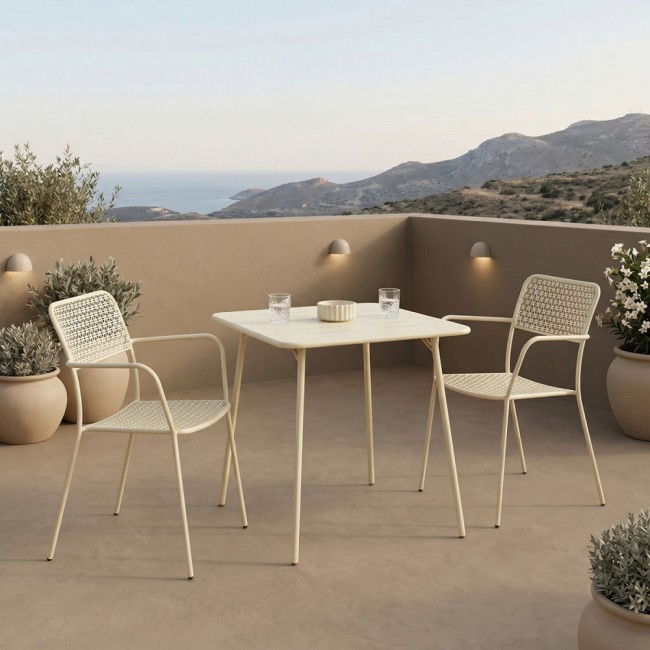 Τραπεζαρία εξωτερικού χώρου 3τεμ "MORAJA FEDERAL" από μέταλλο σε κρεμ χρώμα 70x70x73
