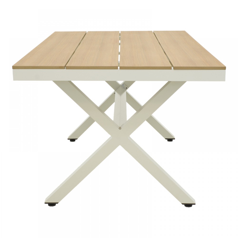 Τραπέζι εξωτερικού χώρου "THORIO" από αλουμινίο σε λευκό/φυσικό χρώμα 160x90x75