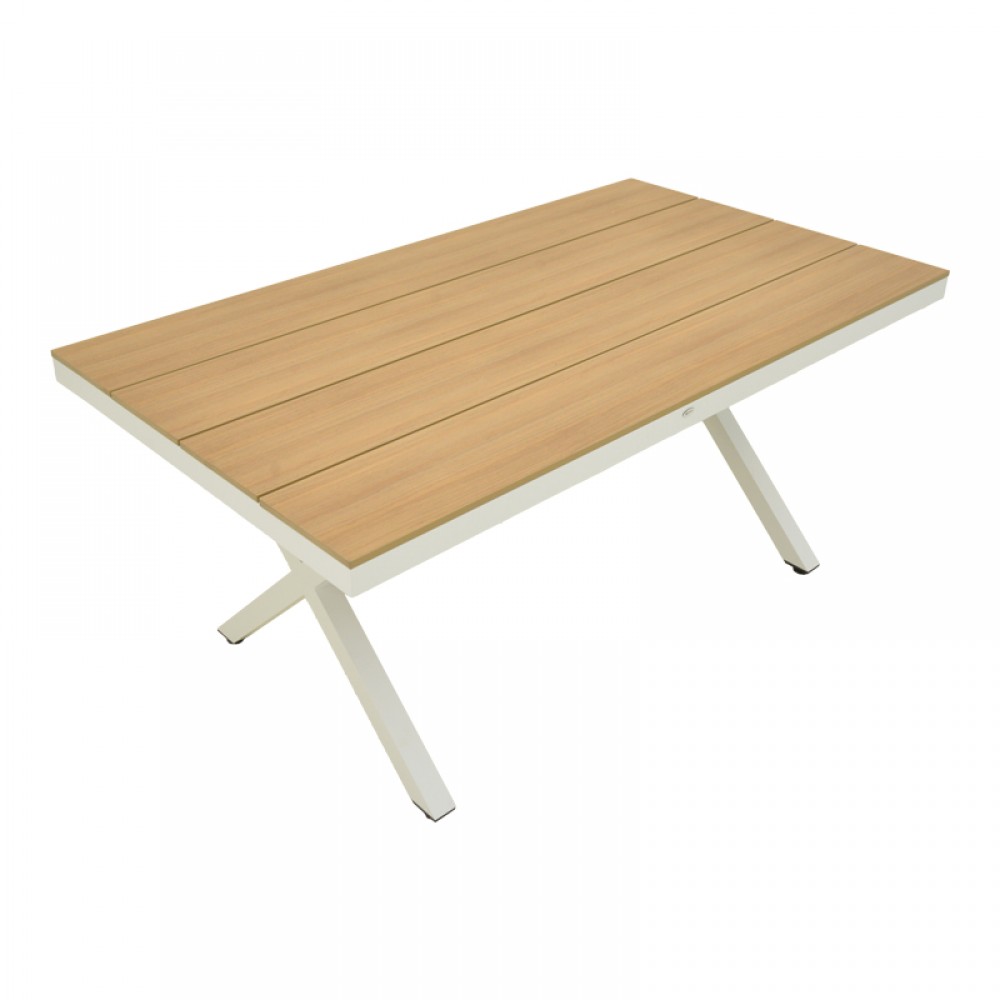 Τραπέζι εξωτερικού χώρου "THORIO" από αλουμινίο σε λευκό/φυσικό χρώμα 160x90x75