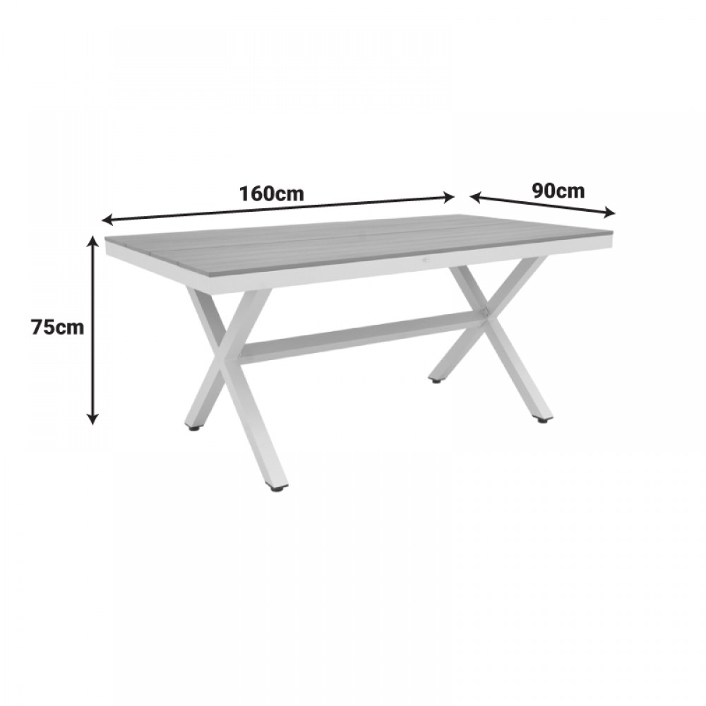 Τραπέζι εξωτερικού χώρου "THORIO" από αλουμινίο σε λευκό/φυσικό χρώμα 160x90x75