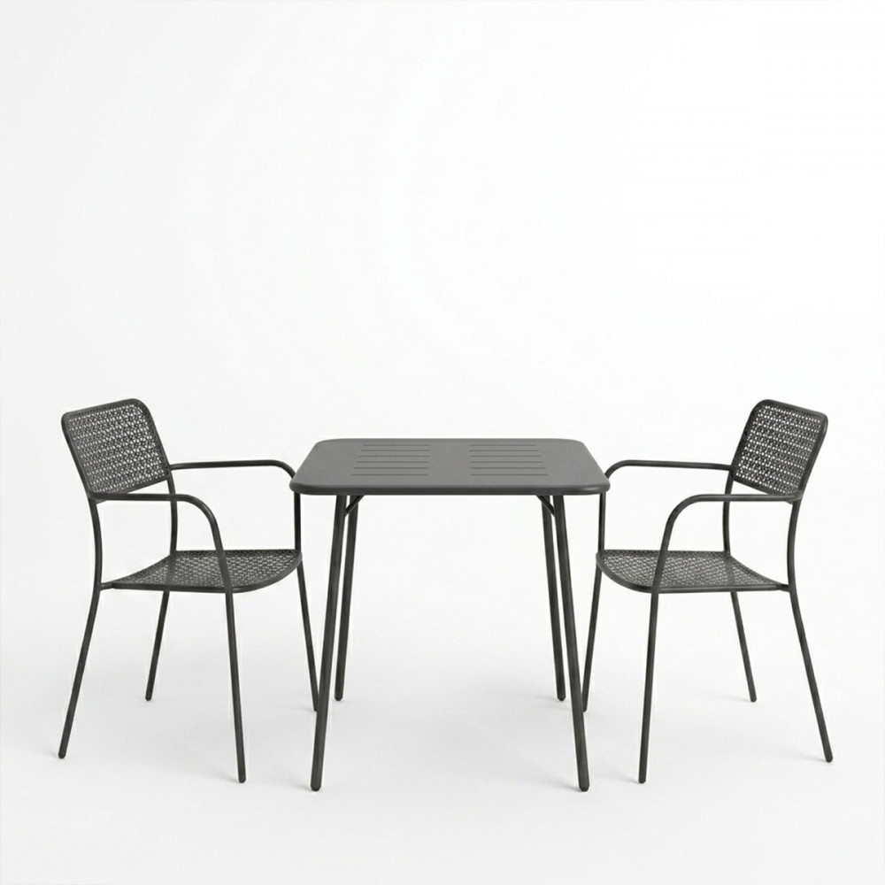 Τραπεζαρία εξωτερικού χώρου 3τεμ "MORAJA FEDERAL" από μέταλλο σε μαύρο χρώμα 70x70x73