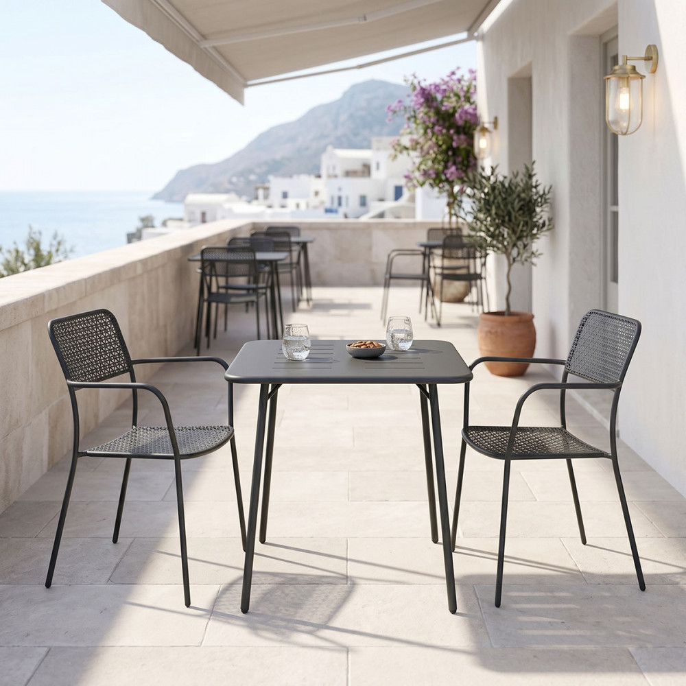 Τραπεζαρία εξωτερικού χώρου 3τεμ "MORAJA FEDERAL" από μέταλλο σε μαύρο χρώμα 70x70x73