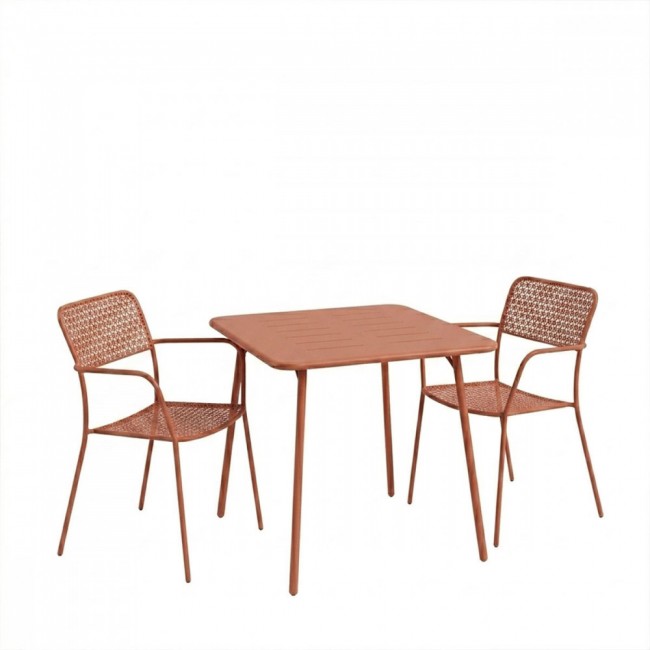 Τραπεζαρία εξωτερικού χώρου 3τεμ "MORAJA FEDERAL" από μέταλλο σε terracotta χρώμα 70x70x73
