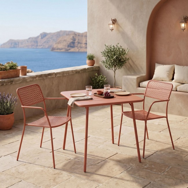 Τραπεζαρία εξωτερικού χώρου 3τεμ "MORAJA FEDERAL" από μέταλλο σε terracotta χρώμα 70x70x73