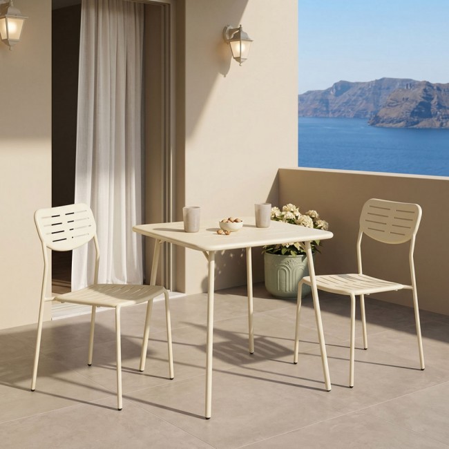 Τραπεζαρία εξωτερικού χώρου 3τεμ "MORAJA DERABY I" από μέταλλο σε κρεμ χρώμα 70x70x73