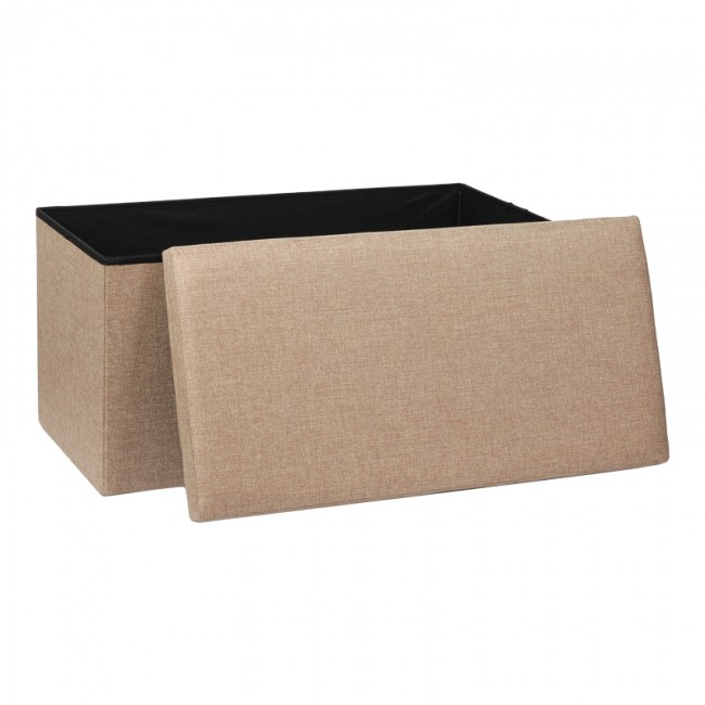 Σκαμπό μπαούλο "GREATNESS" από ύφασμα σε μπεζ/καφέ χρώμα 76x38x38