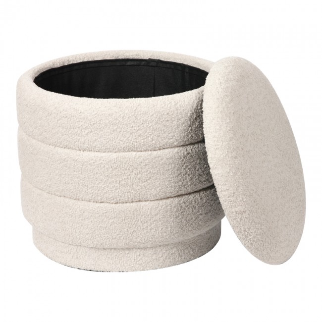 Σκαμπό μπαούλο "BETTIA" από ύφασμα σε ιβουάρ χρώμα Φ41x38.5