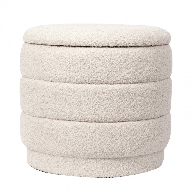 Σκαμπό μπαούλο "BETTIA" από ύφασμα σε ιβουάρ χρώμα Φ41x38.5