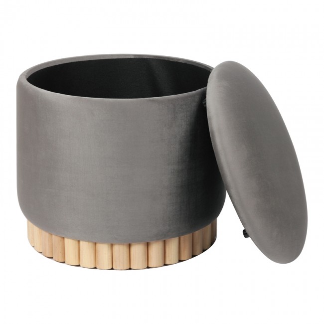 Σκαμπό-μπαούλο "TERINA" από βελούδο σε γκρι χρώμα Φ46x42