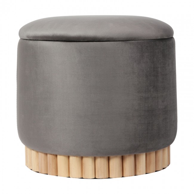 Σκαμπό-μπαούλο "TERINA" από βελούδο σε γκρι χρώμα Φ46x42