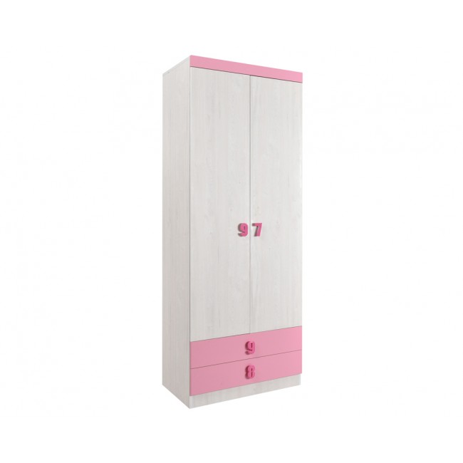 Ντουλάπα παιδική "NUMERO" δίφυλλη σε λευκό δρύς-ροζ χρώμα 80x52x217,5
