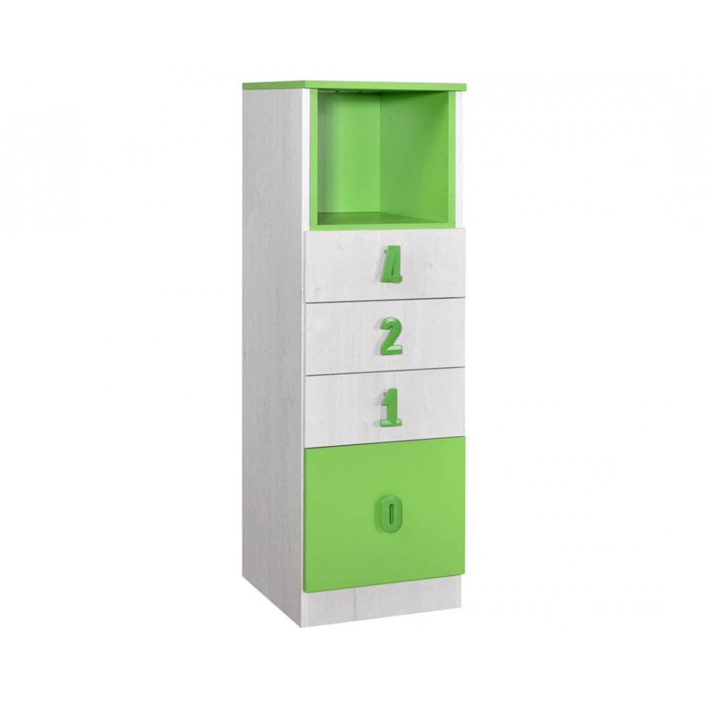 Συρταριέρα "NUMERO" με 4 συρτάρια σε λευκό δρυός-πράσινο χρώμα 40x42x126,5