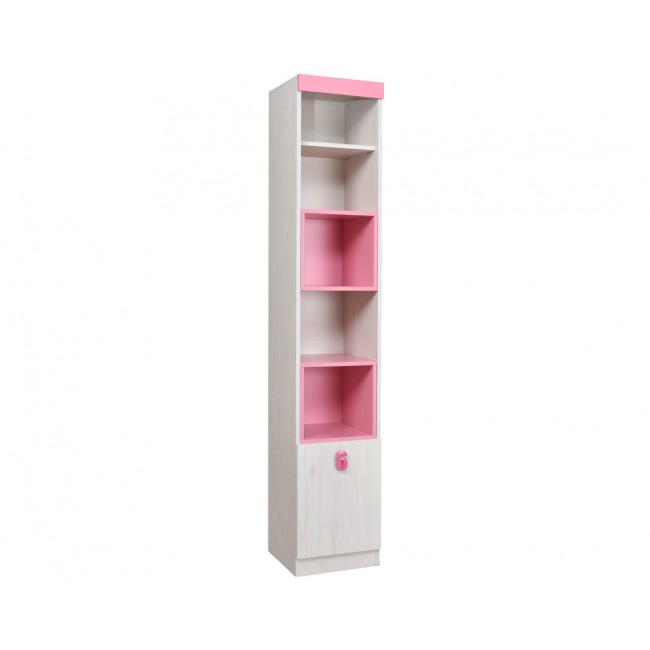 Ραφιέρα παιδική "NUMERO" με ντουλάπι σε λευκό-ροζ χρώμα 40x42x217,5