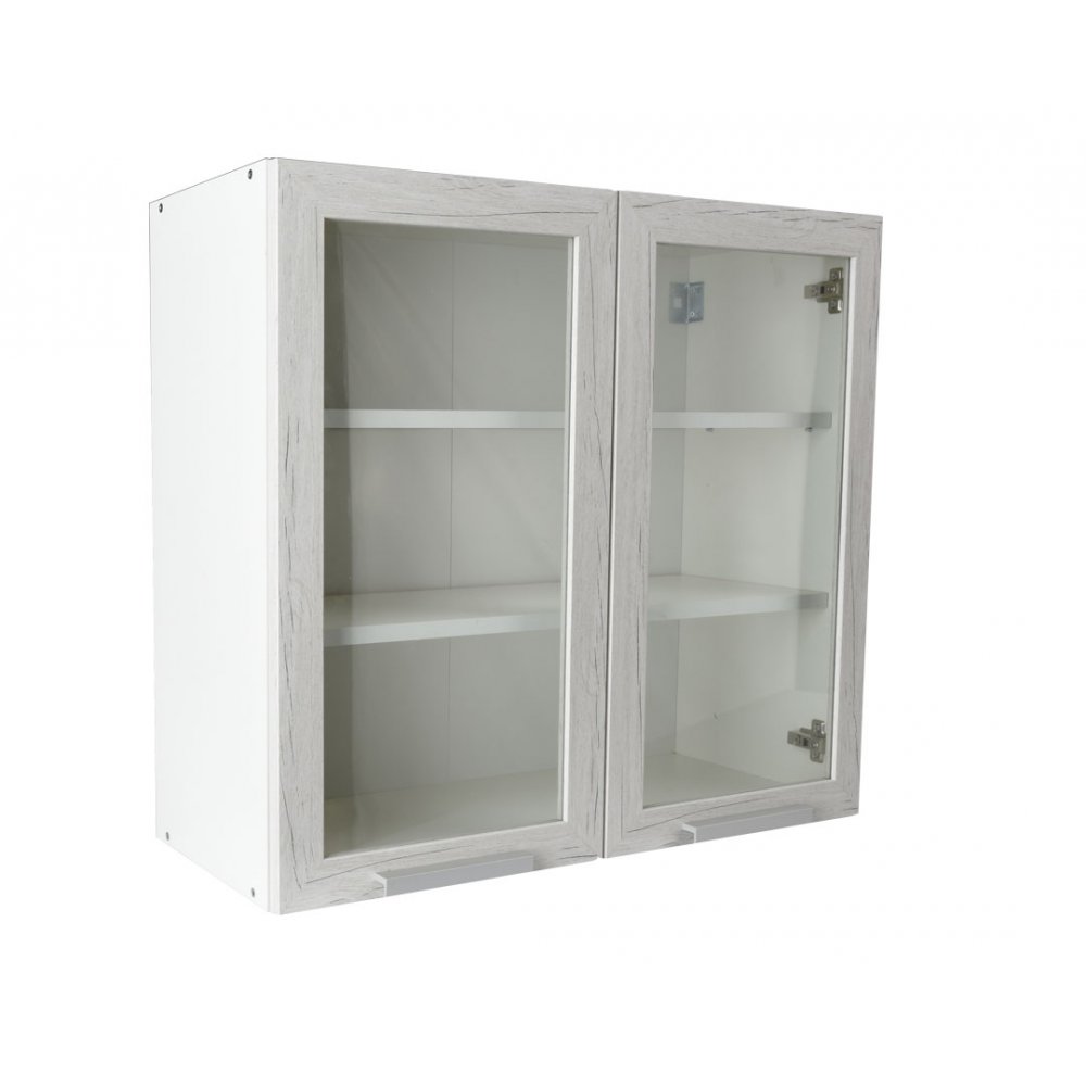 Πάνω ντουλάπι κουζίνας "IN" γυάλινο σε λευκό δρύς χρώμα 80x31x72