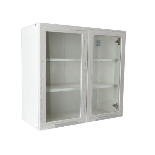 Πάνω ντουλάπι κουζίνας "IN" γυάλινο σε λευκό δρύς χρώμα 80x31x72