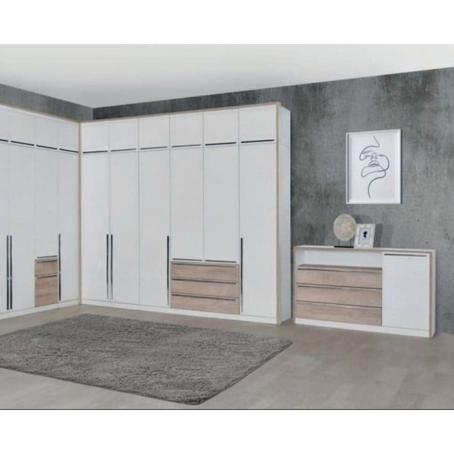 Συρταριέρα μπουφές "KALIOPA 1V3F" σε χρώμα λευκό/δρυς 147,5x39,5x91