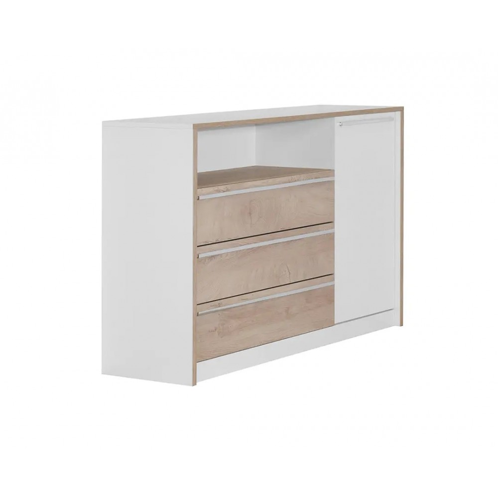 Συρταριέρα μπουφές "KALIOPA 1V3F" σε χρώμα λευκό/δρυς 147,5x39,5x91