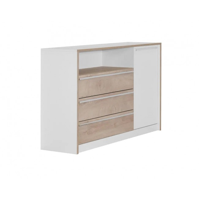 Συρταριέρα μπουφές "KALIOPA 1V3F" σε χρώμα λευκό/δρυς 147,5x39,5x91