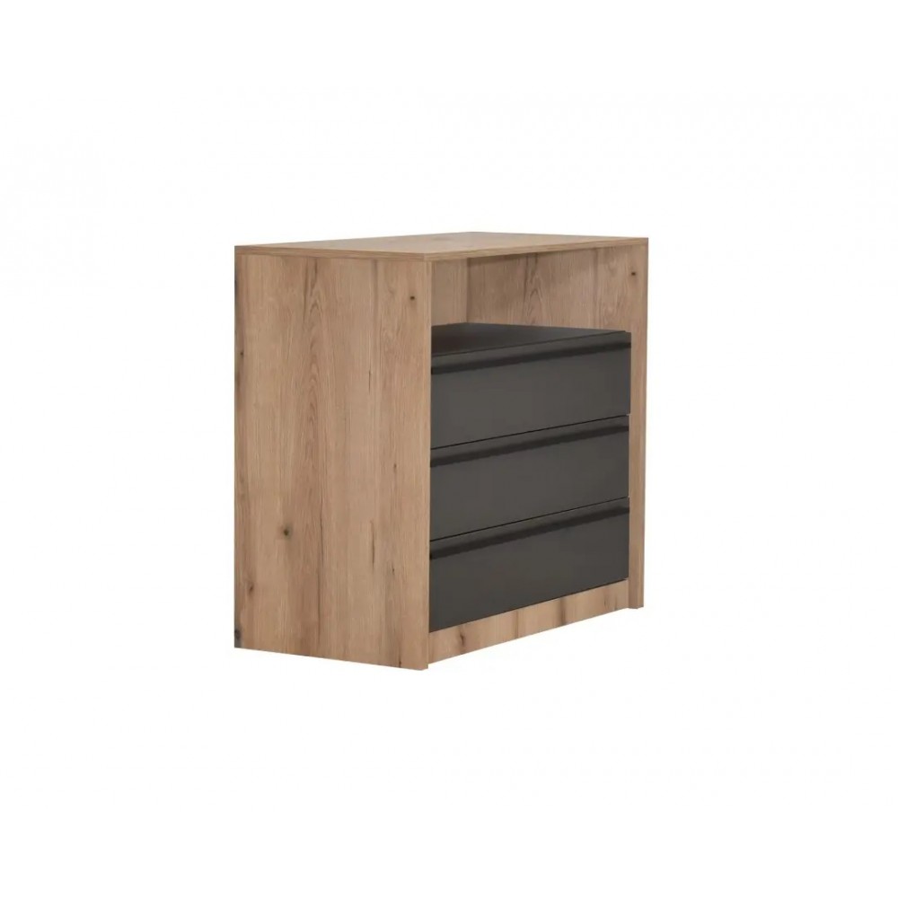 Συρταριέρα "KALIOPA 3F" σε χρώμα φυσικό δρυς/ανθρακί 100x49,5x91