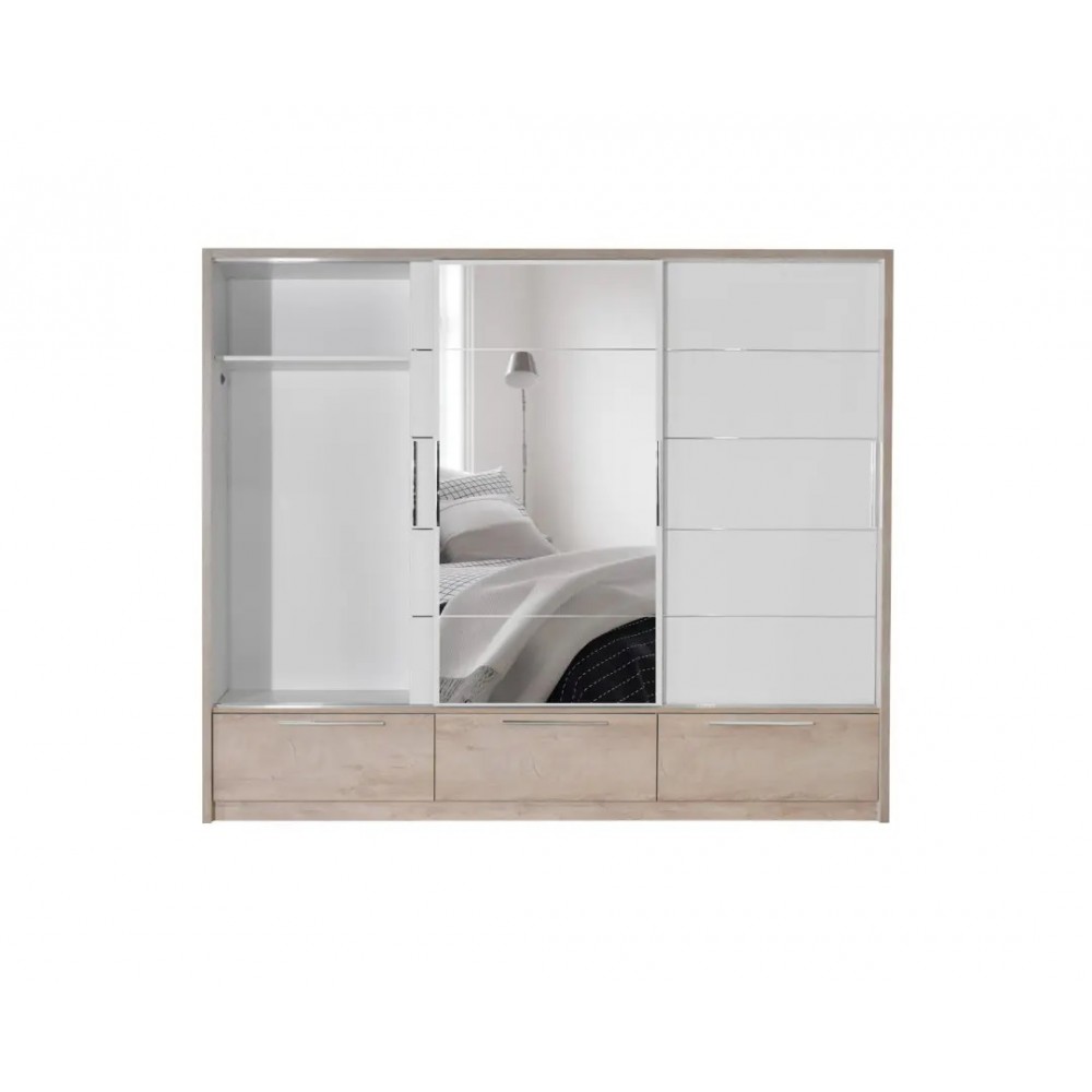 Ντουλάπα "KALIOPA 270" με καθρέφτη σε χρώμα λευκό/δρυς 269x64x222