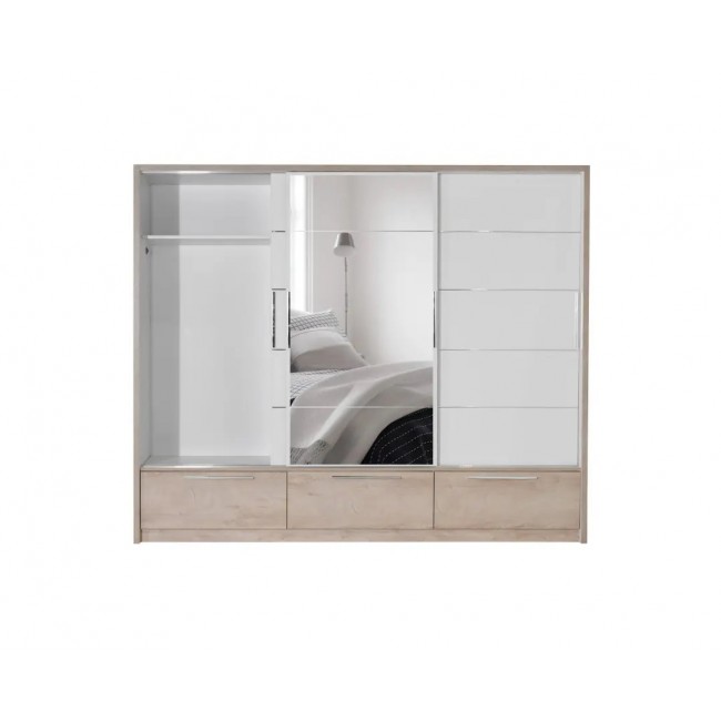 Ντουλάπα "KALIOPA 270" με καθρέφτη σε χρώμα λευκό/δρυς 269x64x222