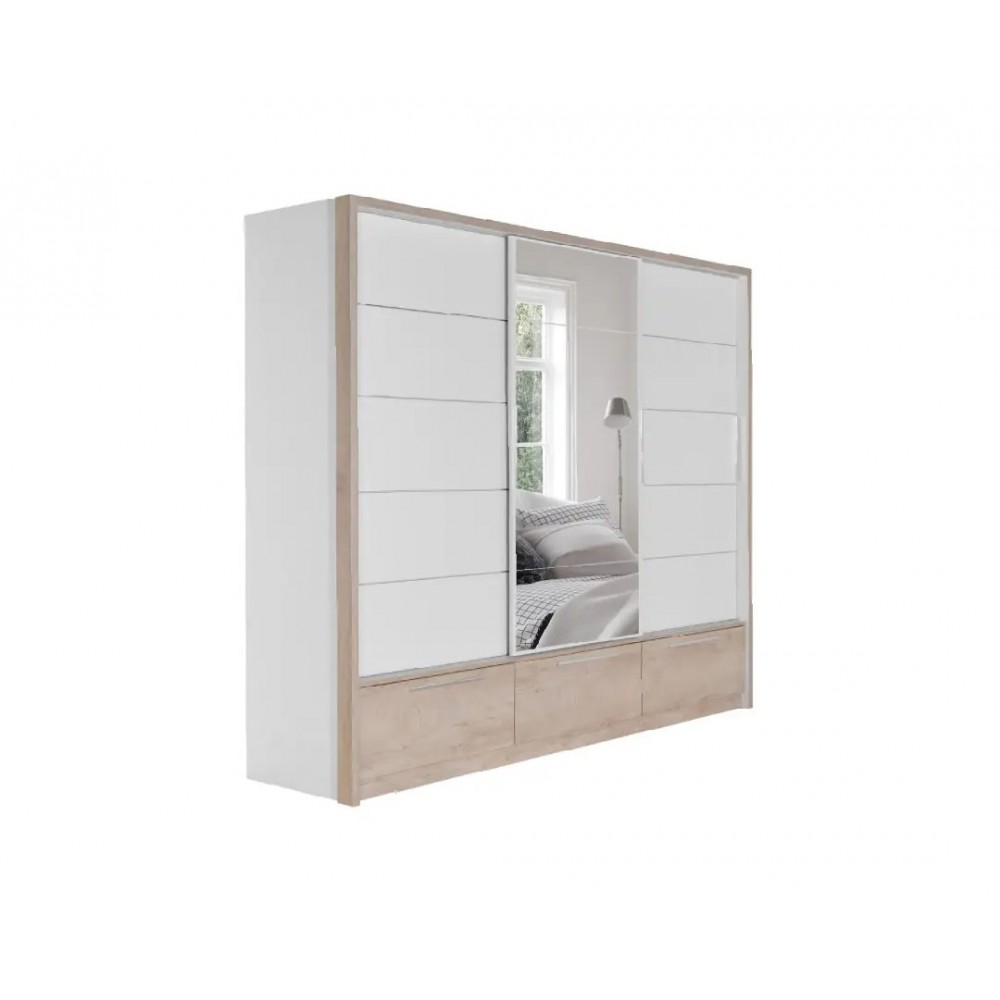 Ντουλάπα "KALIOPA 270" με καθρέφτη σε χρώμα λευκό/δρυς 269x64x222