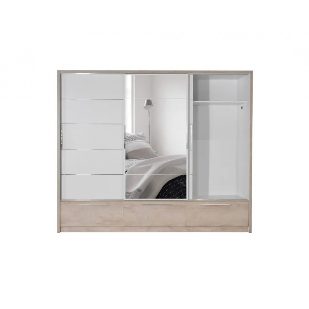 Ντουλάπα "KALIOPA 270" με καθρέφτη σε χρώμα λευκό/δρυς 269x64x222