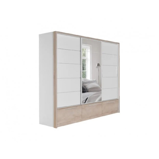 Ντουλάπα "KALIOPA 270" με καθρέφτη σε χρώμα λευκό/δρυς 269x64x222