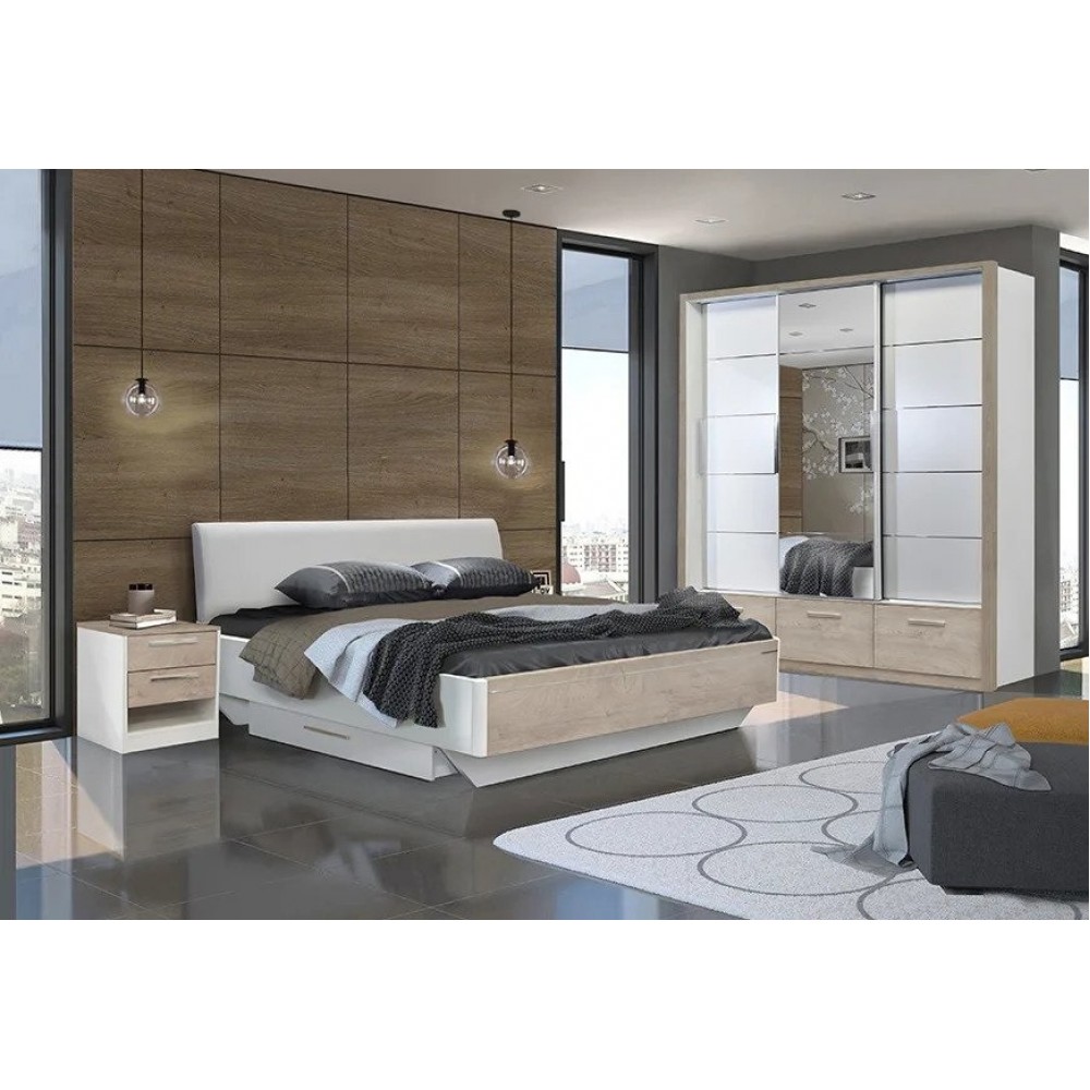 Κρεβάτι "KALIOPA" διπλό σε χρώμα δρυς/λευκό 168x219x92