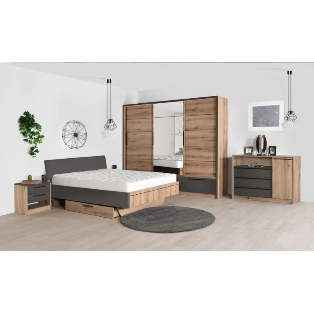 Κρεβάτι "KALIOPA" διπλό σε χρώμα φυσικό δρυς/ανθρακί 168x219x92