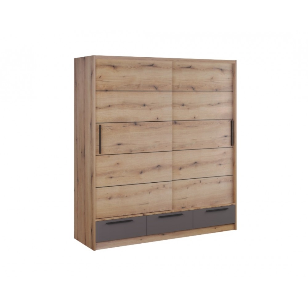 Ντουλάπα "LARA 150" συρόμενη σε χρώμα φυσικό δρυς/ανθρακί 149x62x220