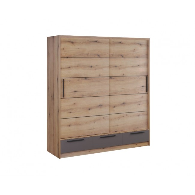 Ντουλάπα "LARA 150" συρόμενη σε χρώμα φυσικό δρυς/ανθρακί 149x62x220