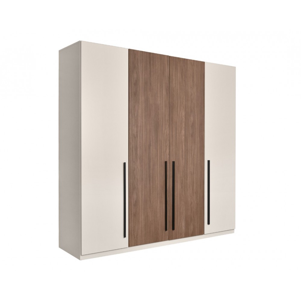 Ντουλάπα τετράφυλλη "DELUXE 4V" ανοιγόμενη σε χρώμα καρυδί/κασμίρ 220x53x220