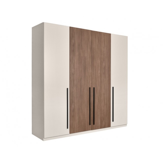 Ντουλάπα τετράφυλλη "DELUXE 4V" ανοιγόμενη σε χρώμα καρυδί/κασμίρ 220x53x220