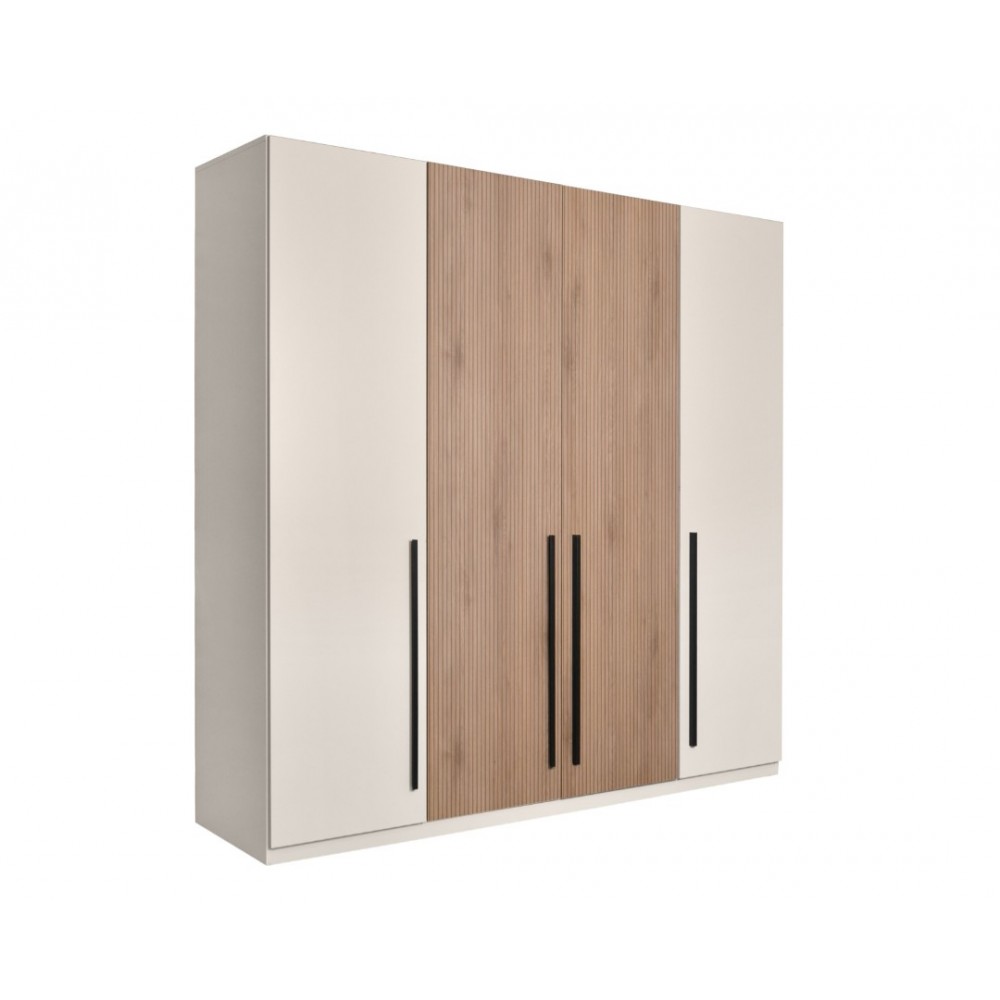 Ντουλάπα τετράφυλλη "DELUXE 4V" ανοιγόμενη σε χρώμα κανέλα/κασμίρ 220x53x220
