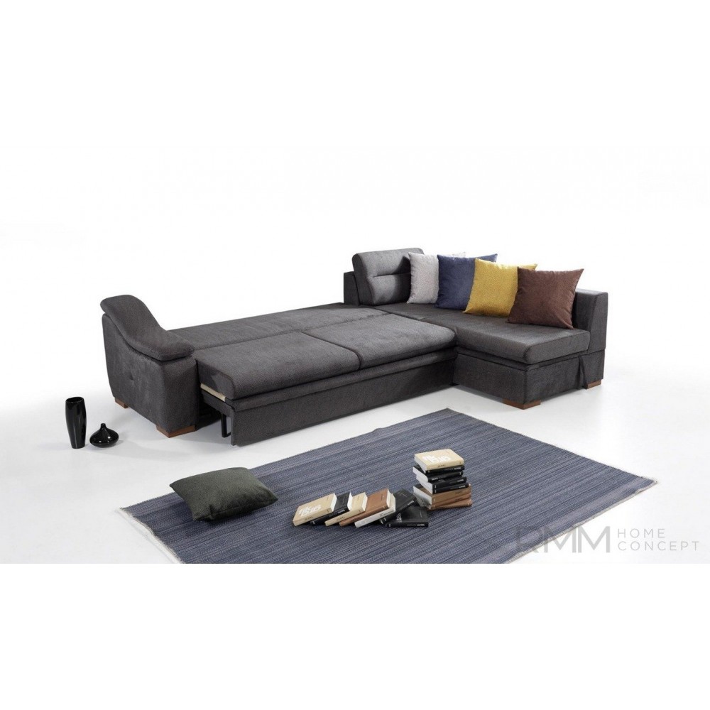 Καναπές-κρεβάτι γωνιακός "DIDIM" από ύφασμα σε γκρι χρώμα 300x205x80